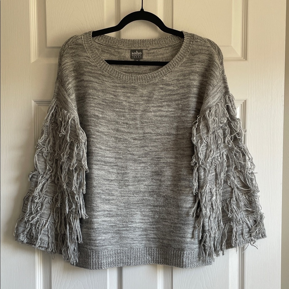 New York & Co Gray Sweater with Fringe Detail